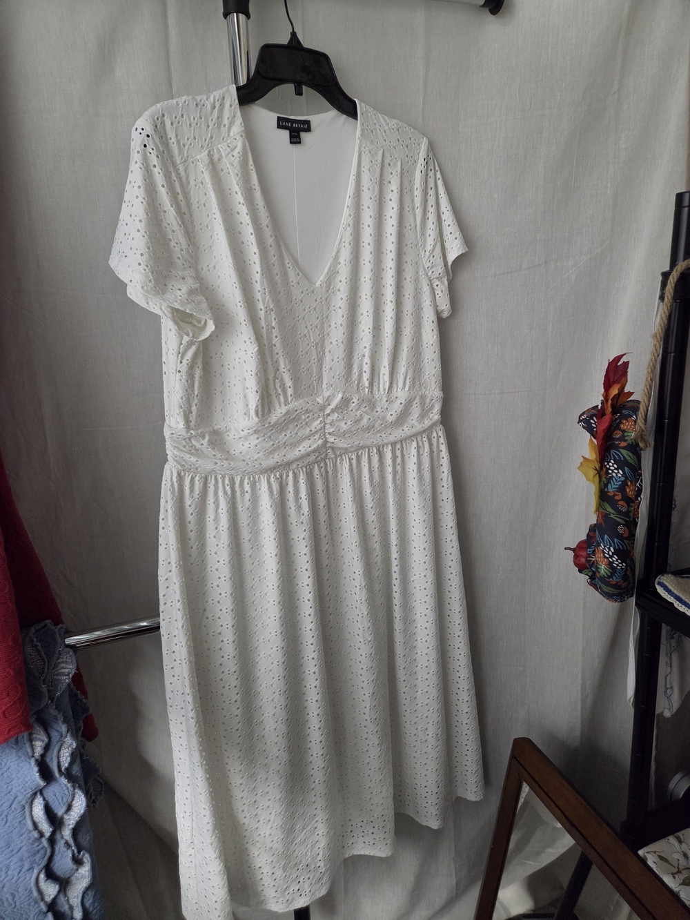 Lane Bryant White Eyelet V-Neck Summer Midi Dress